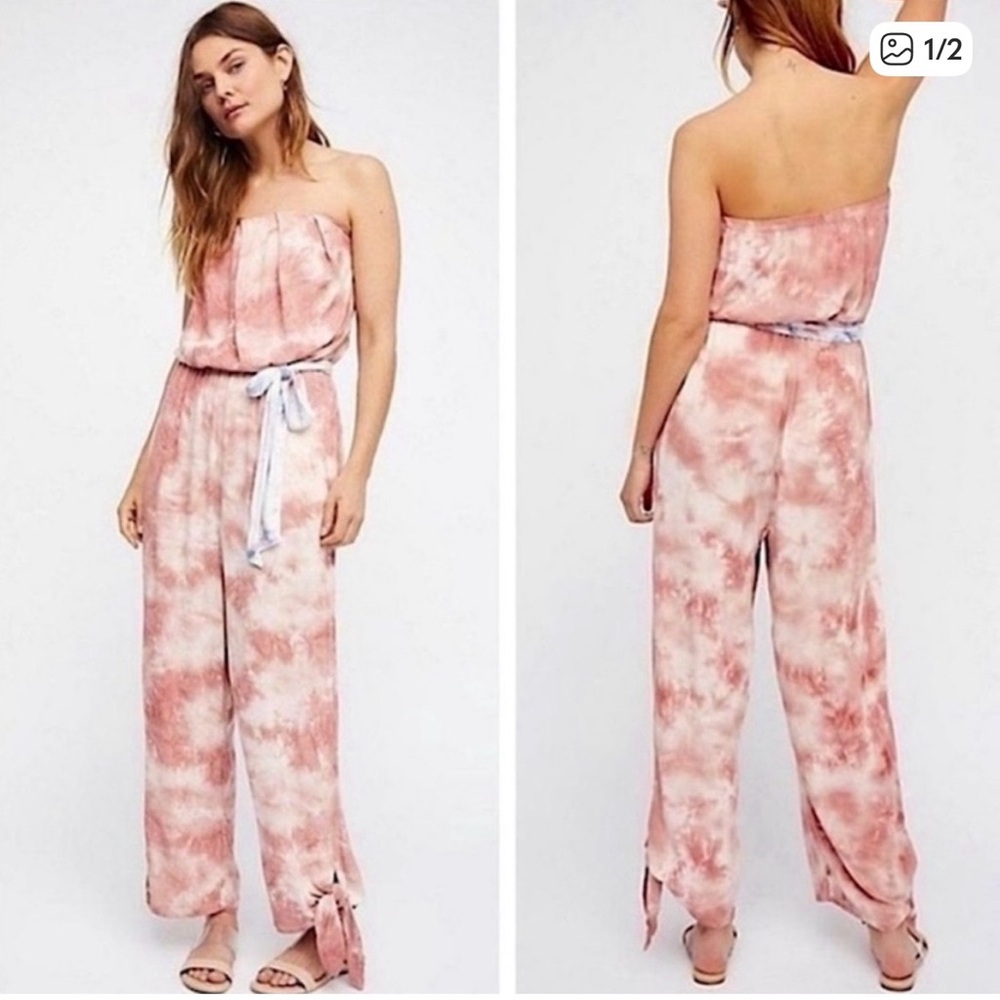 Free People Just Float Tie Dye Strapless Jumpsuit size small